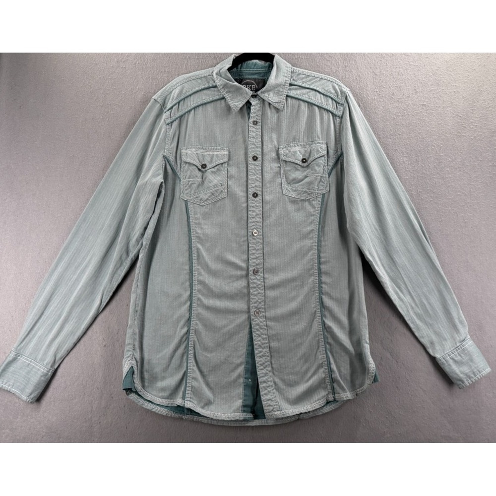 BKE Buckle Shirt Mens L Teal Blue Athletic Fit Rodeo Ranchwear Western Workwear